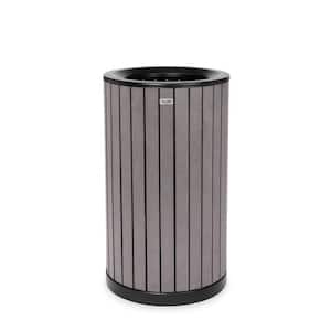 32 Gal. Grey All-Weather Steel Commercial Outdoor Trash Can Garbage Receptacle with Slatted Wood Style Panels