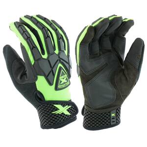 Extreme Work Large Black/Neon Green Safety Performance Synthetic Leather Work Glove with Extra Padding and Touch Screen