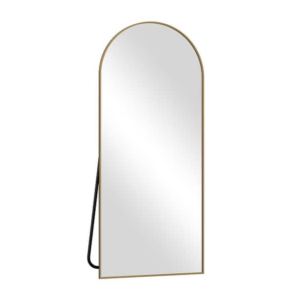 34 in. W x 76 in. H Arched Modern Gold Aluminum Alloy Framed Floor Mirror Standing Mirror