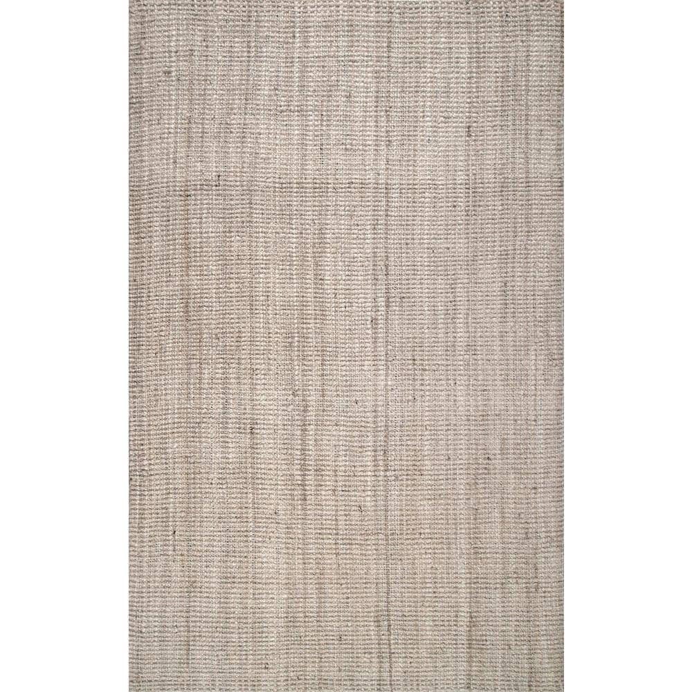 Off White Rectangular Handmade Wool Area Rug 6' x 9'