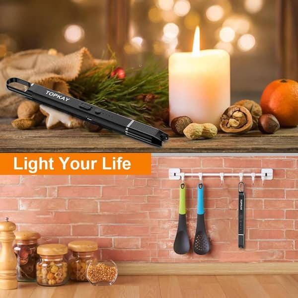 SenQWFa 7.5 in. Black Windproof Plasma Arc Long Camp Candle