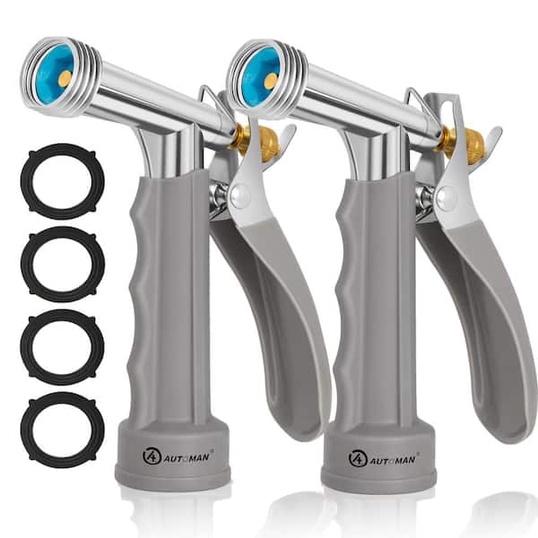 Full Size Garden Hose Nozzle 2 Pack, High Pressure Pistol Grip Water Nozzle Sprayer with Threaded Front, Adjustable Spra