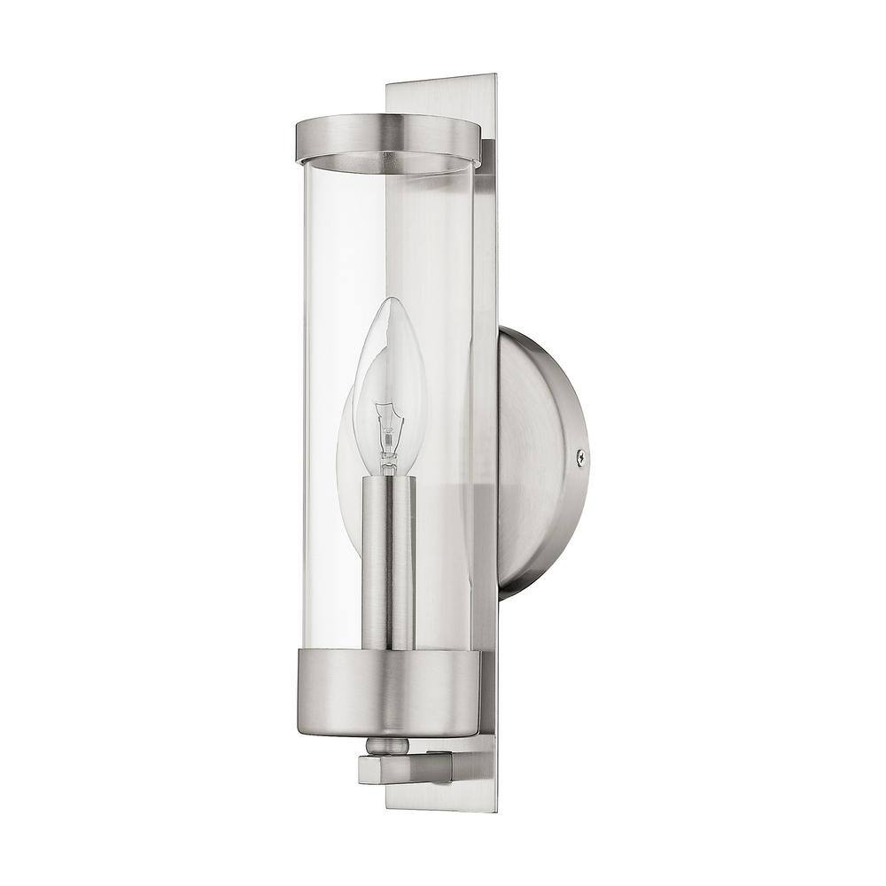 Sleek Brushed Nickel Dimmable Wall Sconce with Clear Glass