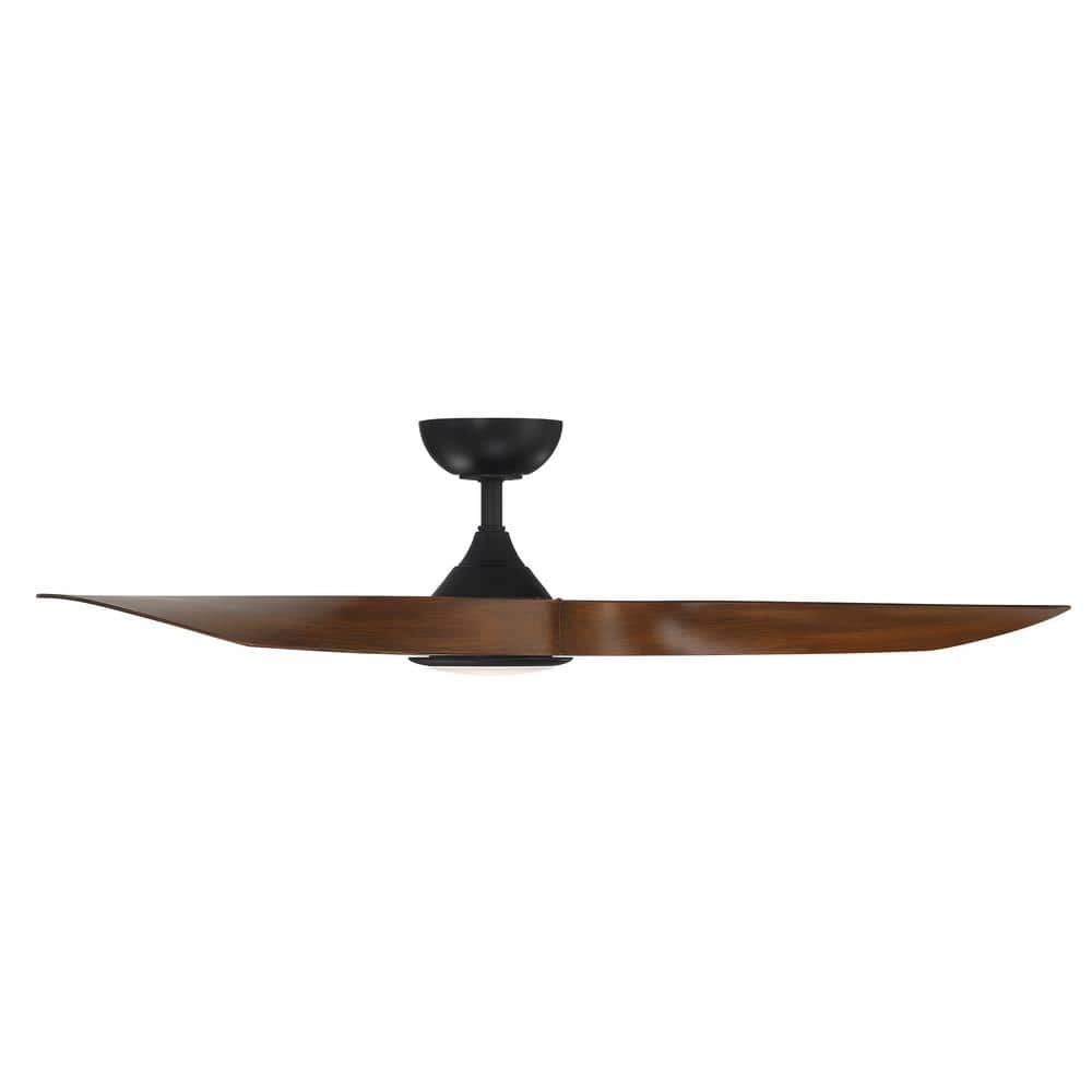 54" Matte Black and Distressed Koa Smart Ceiling Fan with LED Light