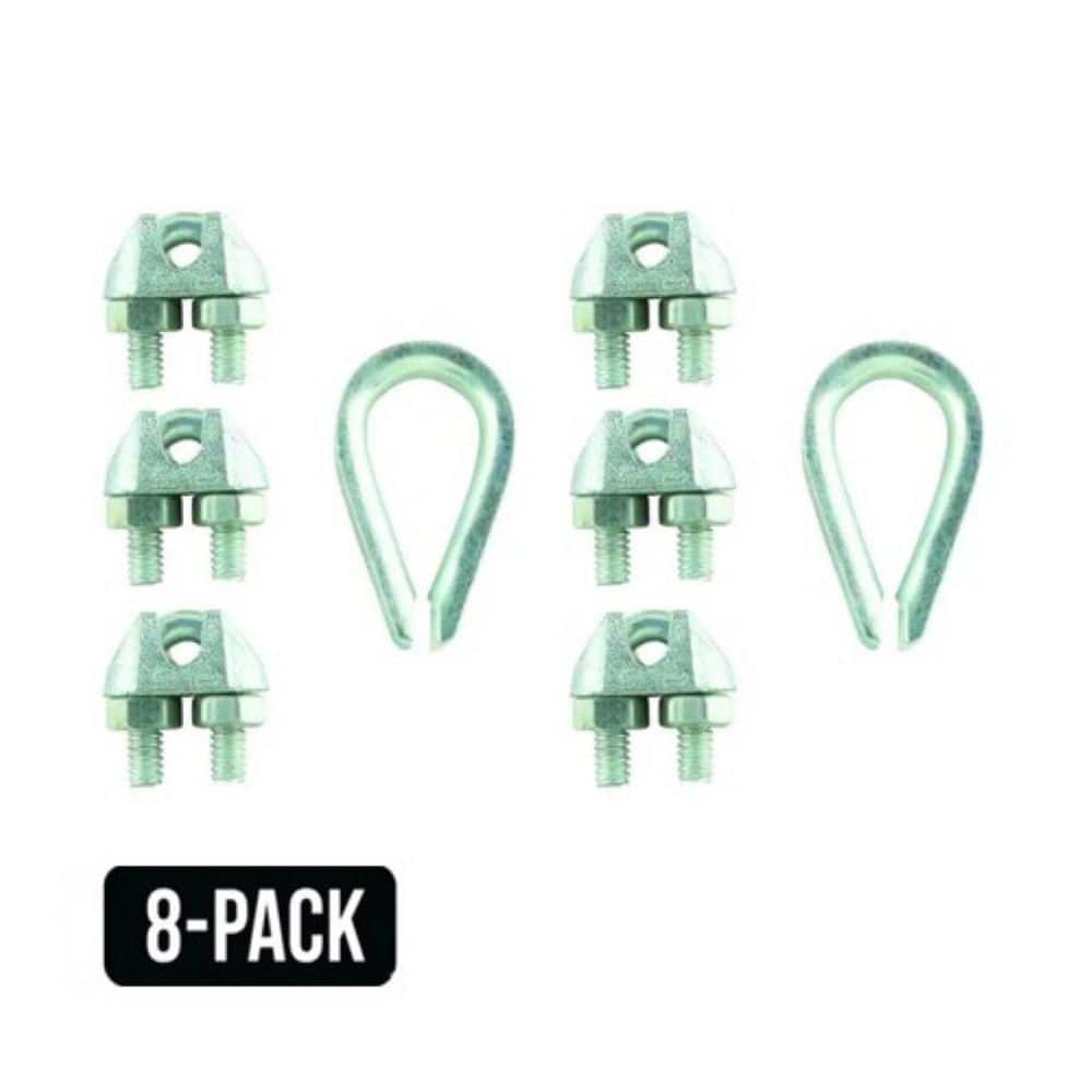 Everbilt 1/4 in. Zinc-Plated Wire Rope U-Bolt Clamp Set (8-Pack) 838631 ...