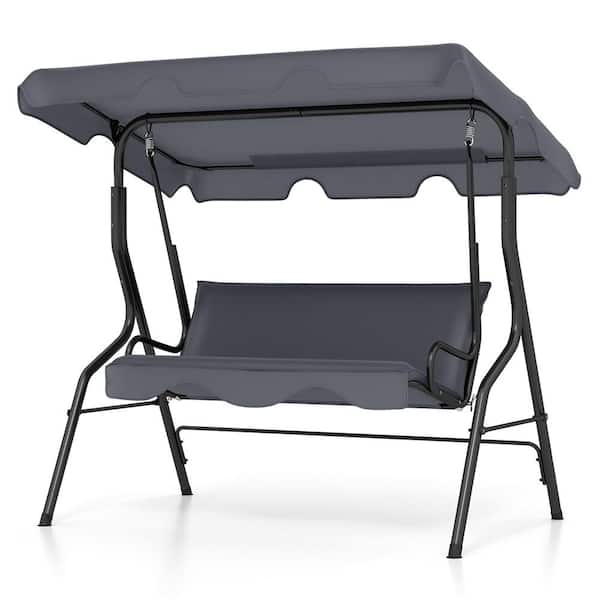 Costway 3-Person Metal Patio Swing with Glider Hammock Steel Frame Grey Cushioned Backyard