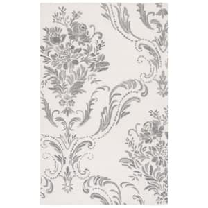 Jardin Ivory/Grey Doormat 3 ft. x 5 ft. Floral Solid Color Area Rug