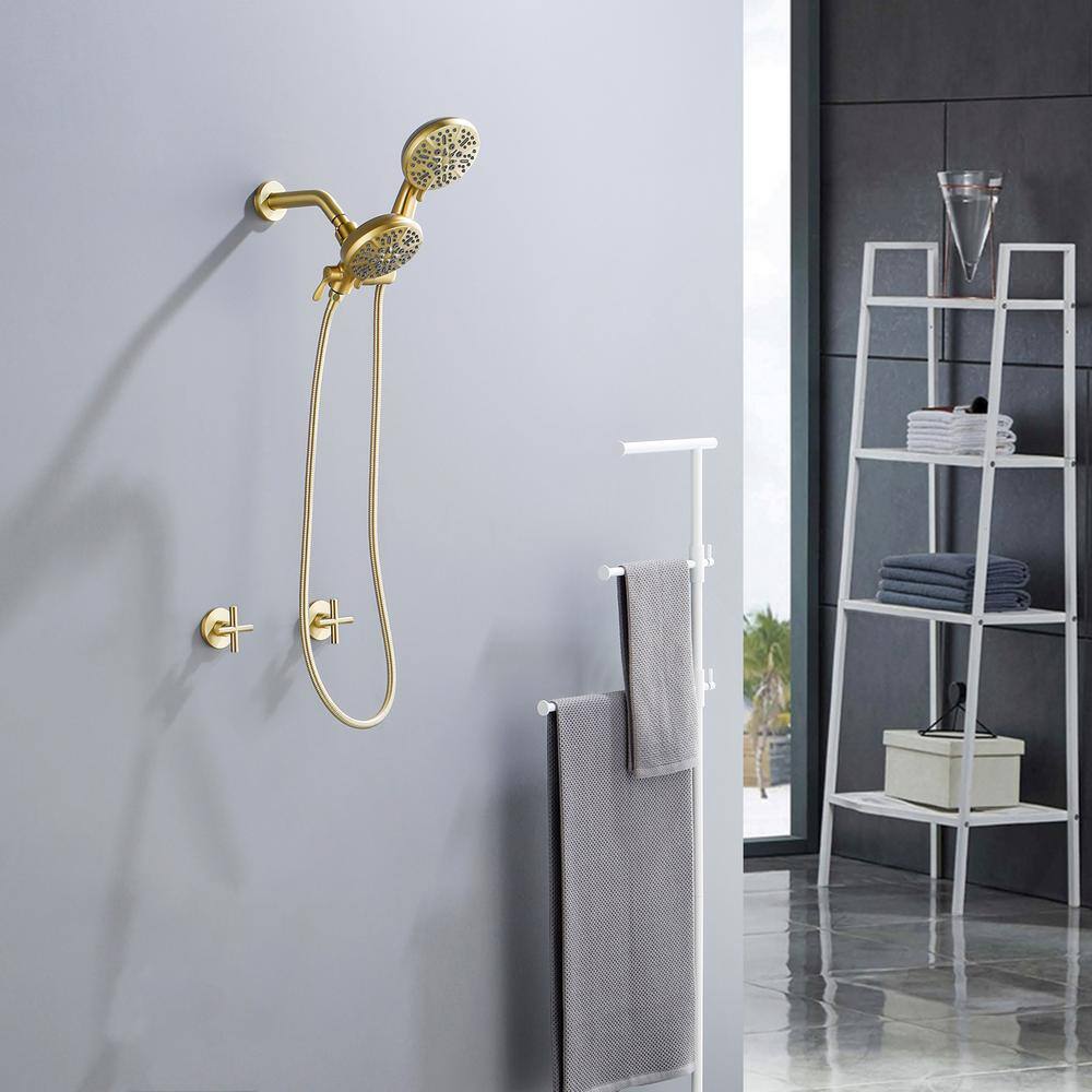 Brushed Gold Double Handle 7-Spray Wall Mounted Shower System