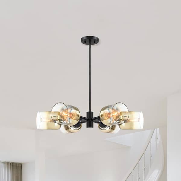 Designers Fountain Gatsby 6-Light Matte Black Mid-Century Sputnik Chandelier for Dining Areas with No Bulbs Included