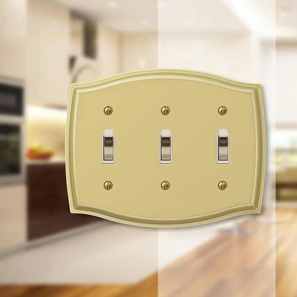 Vineyard 3 Gang Toggle Steel Wall Plate - Polished Brass