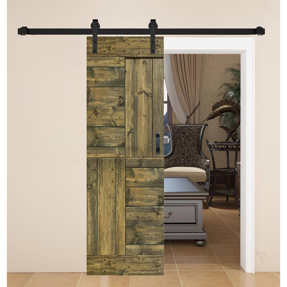 Aged Barrel Pine Paneled Sliding Barn Door with Hardware Kit