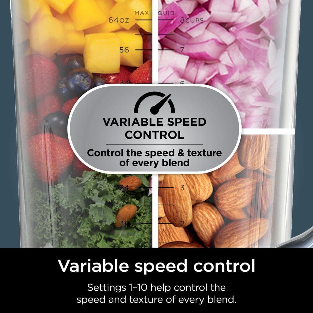 Ninja Black Stainless Steel 72-oz Countertop Blender with Travel Cups