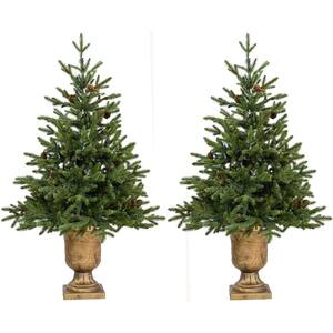 3 ft. Noble Fir Artificial Trees with Metallic Urn Bases (Set of 2)