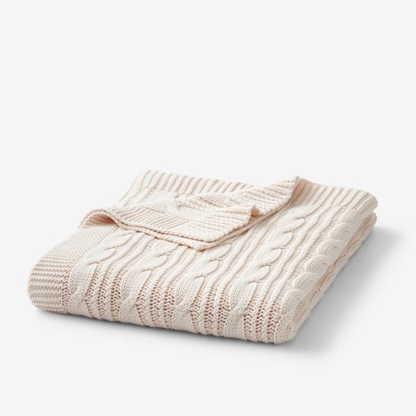 The Company Store Chunky Cable Knit Natural Cotton Woven Throw Blanket 85031 OS NATURAL The Home Depot