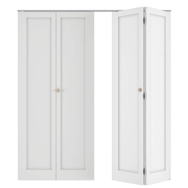 72 in. x 78.4 in. 1-Panel Hollow Core White Primed Molded Composite MDF Closet Bi-Fold Door with Hardware Kit