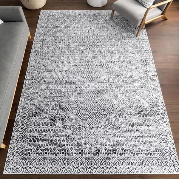 Diamond Mosaic Spill Proof Washable Grey 8 ft. x 10 ft. Indoor Area Rug