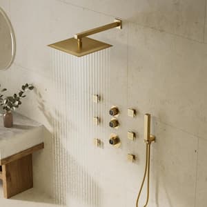 Module Switch 5-Spray Dual Wall Mount 12 in. Fixed and Handheld Shower Head 2.5 GPM in Brushed Gold Valve Include