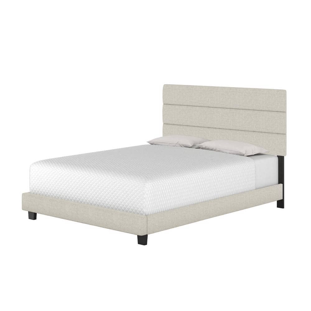 Sicily Full Upholstered Linen Platform Bed with Tufted Headboard