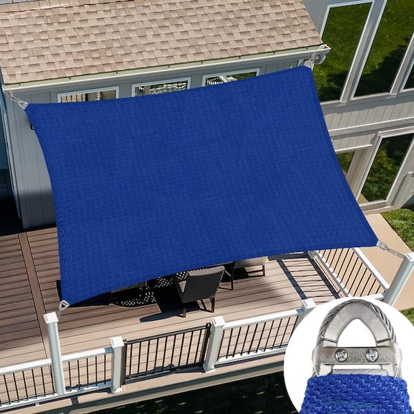 18 ft. x 22 ft. Blue Rectangle Heavy-Weight Sun Shade Sail with A Ring Steel Wire and UV Blockage for Patio & Pool Cover