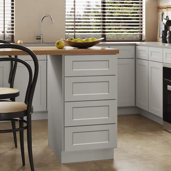 Hausvita 15 in. W x 24 in. D x 34.5 in. H in Shaker Dove Plywood Ready to Assemble Kitchen Base Cabinet with 4 Drawers
