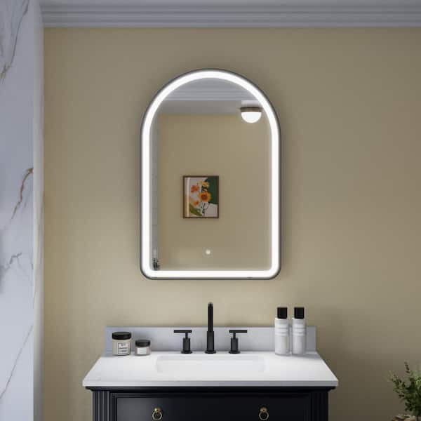 24 in. W x 36 in. H Arched Framed LED Dimmable Anti-Fog Wall Bathroom Vanity Mirror in Matte Black, IP54