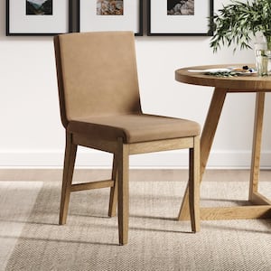 Gracie 19 in. Light Brown High Back Solid Wood Dining Chair with Faux Leather Upholstered Seat