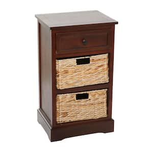 2 Baskets and 1 Drawer Wood Stationary Brown Storage Unit