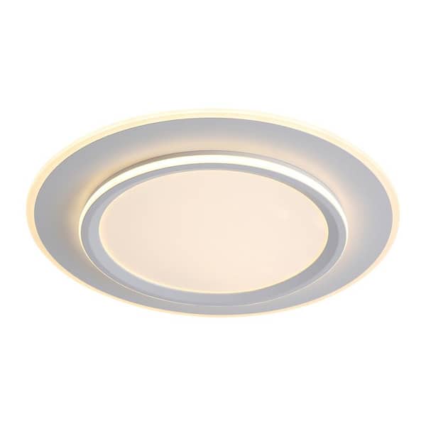 OUKANING 19.68 in. White Flush Mount 1-Light Modern Round Selectable LED Ceiling Light with Acrylic Lampshade