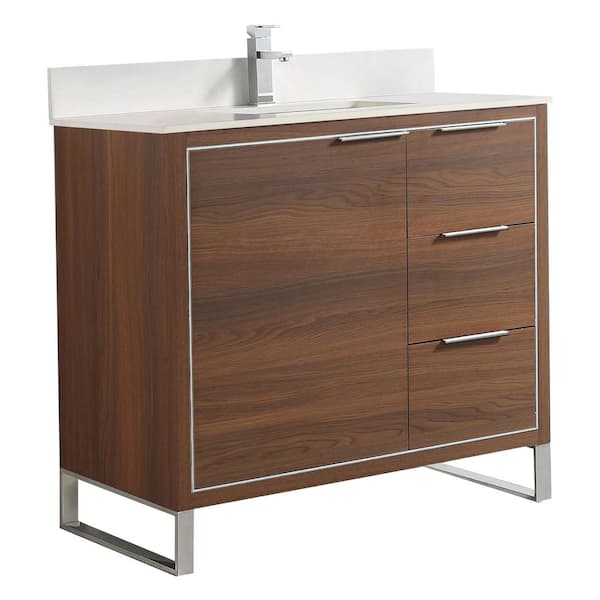 FINE FIXTURES Opulence 36 in. W x 18 in. D x 33.5 in. H Bath Vanity in Walnut Ebony with White Single sink Top
