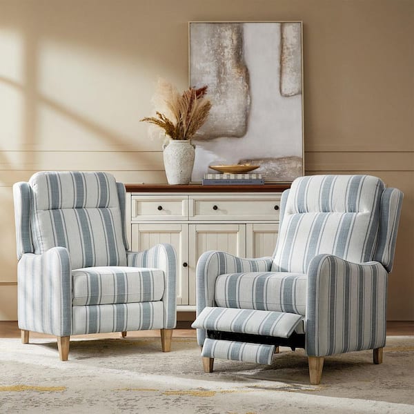 Natalia Blue Farmhouse Polyester Recliner (Set of 2)