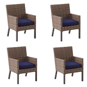 Fernlake Brown Wicker Outdoor Dining Chairs with CushionGuard Midnight Cushions (4-Pack) (CHAIR BOX for 5pc Dining)