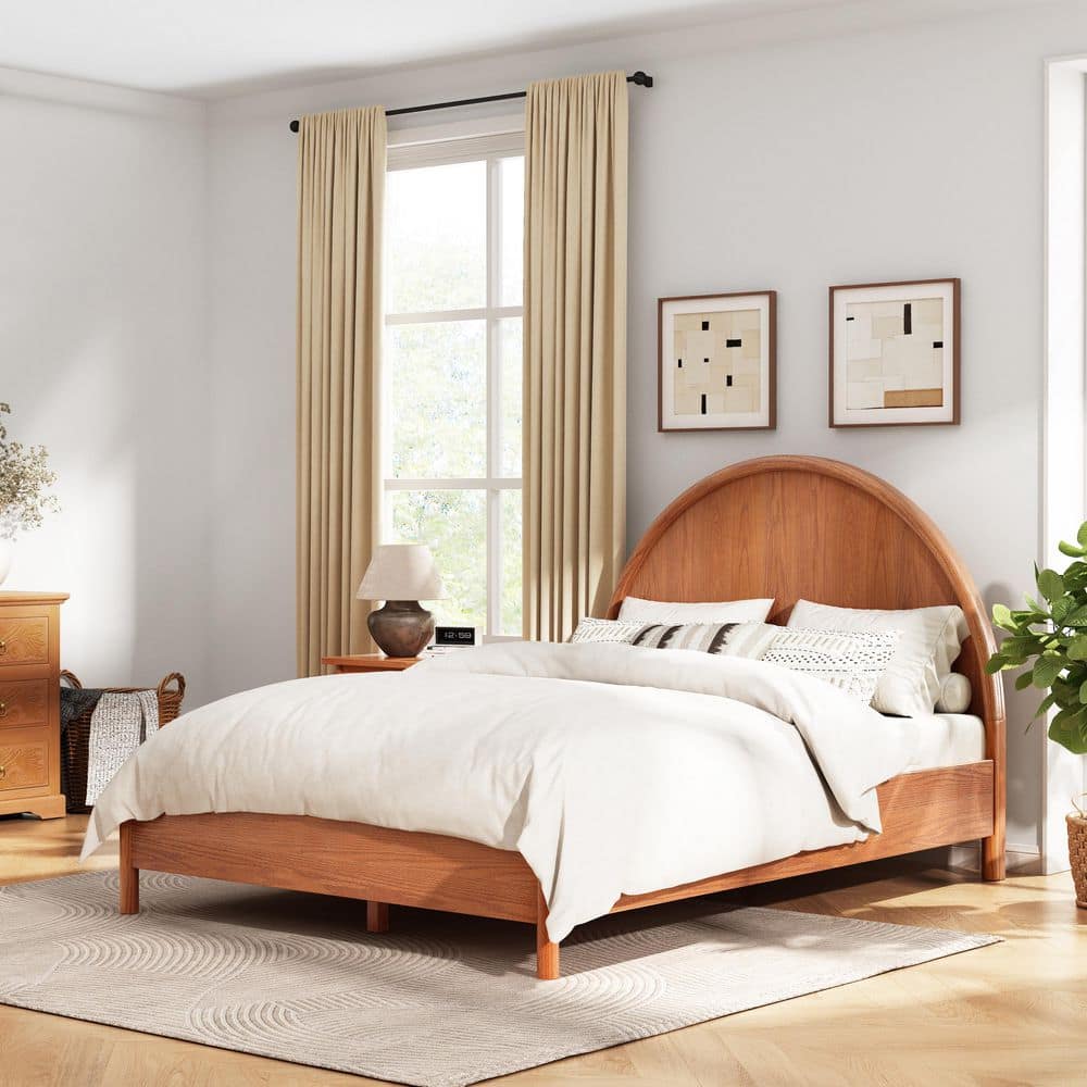 Odessa Modern Light Brown Wooden Frame King Size Platform Bed with Arched Headboard, Rounded Corners - thumbnail 10