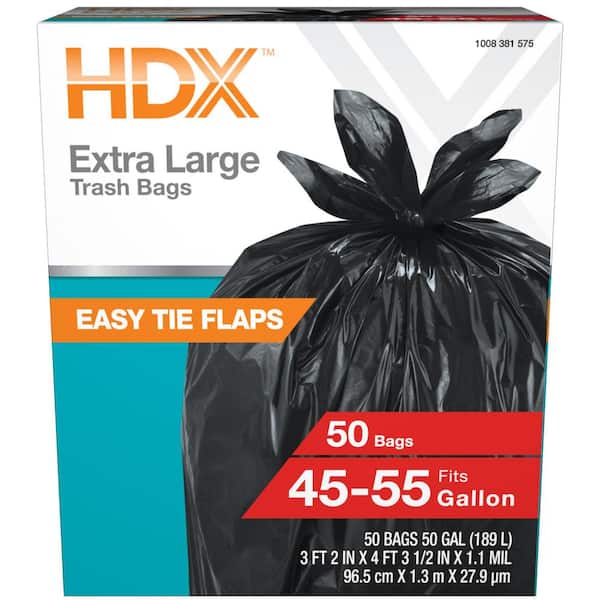 HDX 50 Gal. Wave Cut Extra Large Black Trash Bags with 10% PCR (100 ...