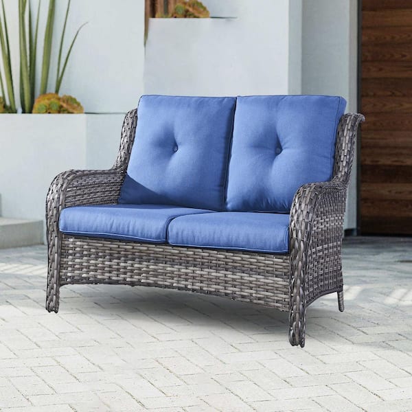 Pocassy 2-Seat Wicker Outdoor Loveseat Sofa Patio with CushionGuard ...