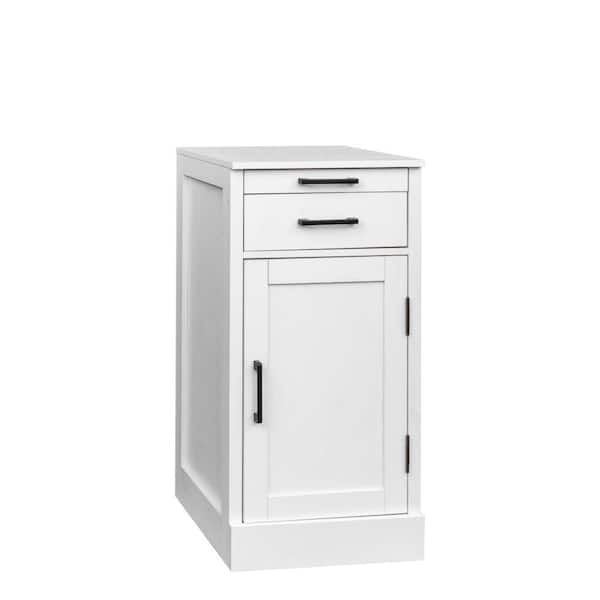 Narrow Storage Cabinet White Modern Farmhouse with 2 Smooth Gliding Upper Drawers Lower Cabinet Adjustable Shelf