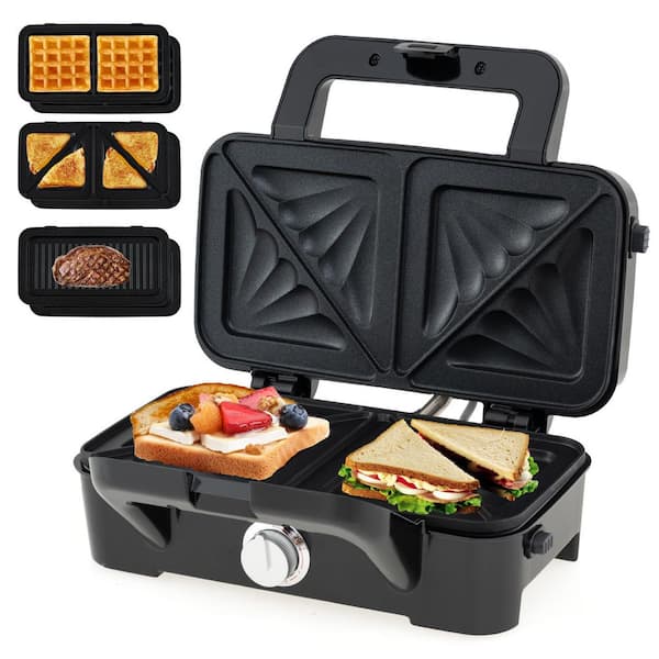 3 in 1 Waffle Iron Panini Press Grill and Sandwich Maker Set with Removable Non-Stick Plate