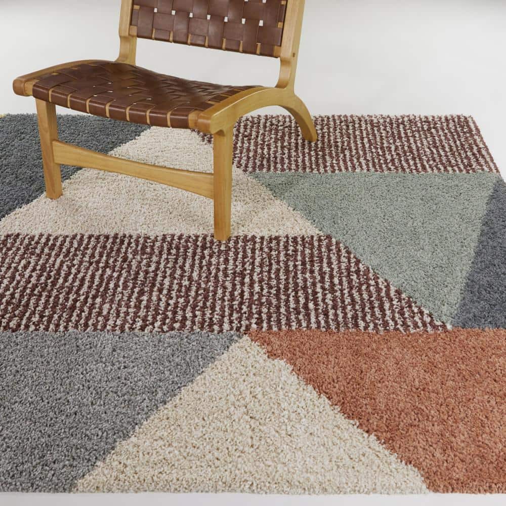 Navy and Multicolor Geometric Shag Runner Rug, 2'2" x 7', Synthetic