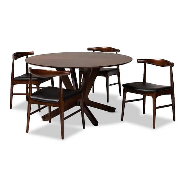 Baxton Studio Berlin 5-Piece Black and Walnut Dining Set
