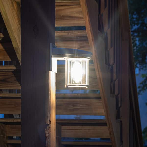 Solar Coach Grey Modern Outdoor Solar Wall Sconce with Warm White Integrated LED Light Bulb Included