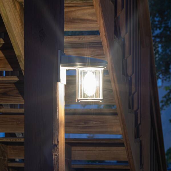 Grey Dusk to Dawn Coach Outdoor Solar Lantern Wall Sconce with Warm White Edison Bulb for Porch and Garage(2-Pack)