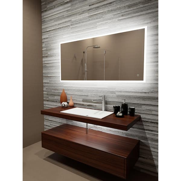 PARIS MIRROR Reflection 60 in. W x 28 in. Rectangular Edged Lit Frameless Wall Mounted Bathroom Vanity Mirror 6000K & Touch Sensor