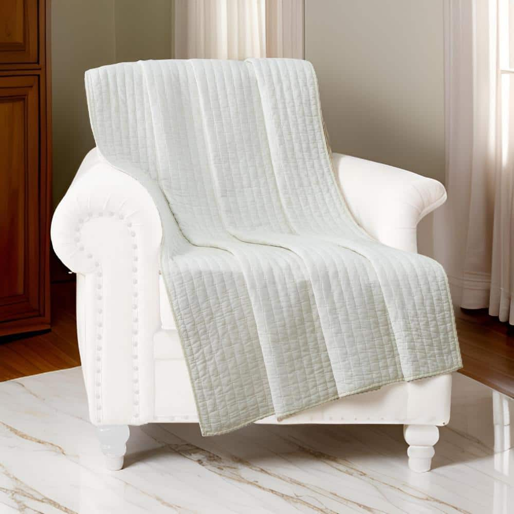 Benjara Off White Solid Color Cotton Throw Blanket