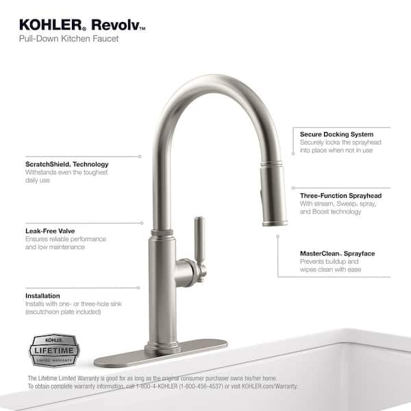 KOHLER Revolv Single Handle Pull Down Sprayer Kitchen Faucet in Vibrant Stainless