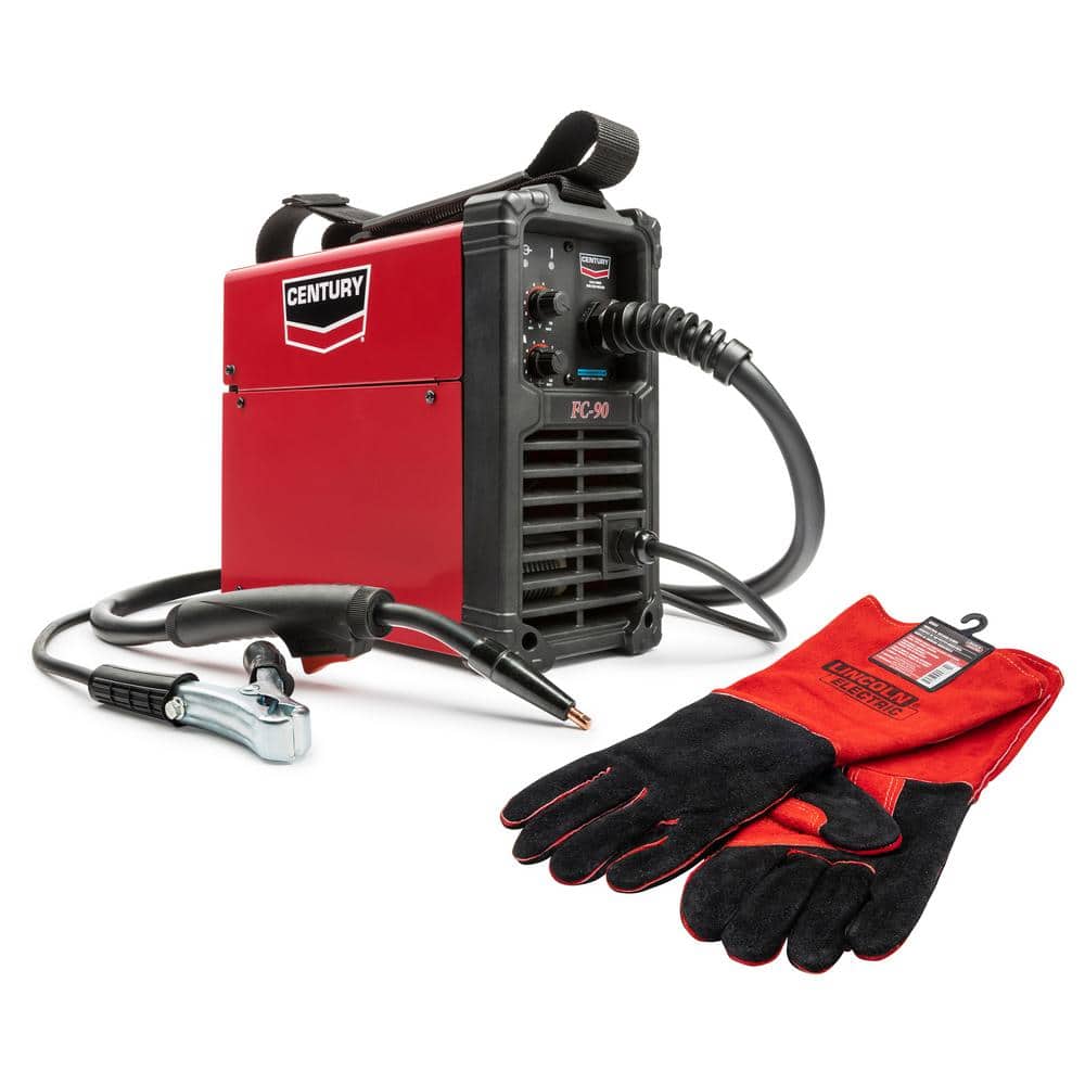90 Amp FC90 Flux Core Wire Feed Welder and Gun, 120-Volt with Premium Leather Welding Gloves