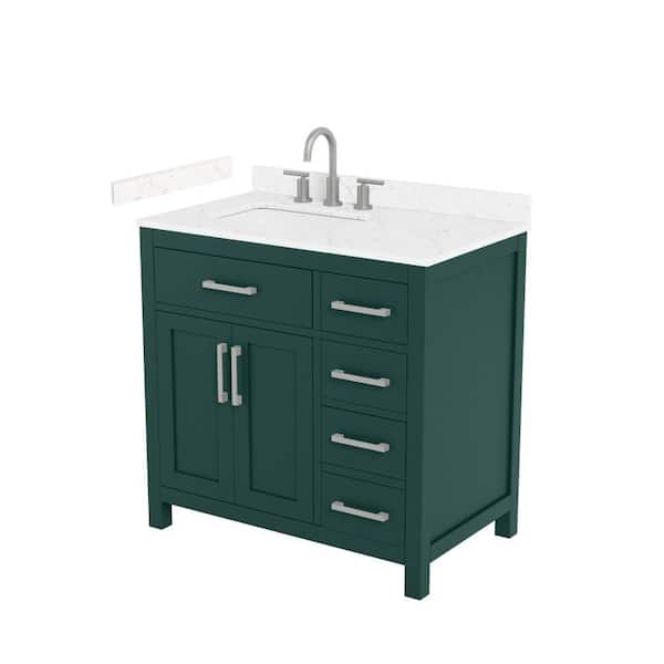 Beckett 36 in. Single Freestanding Green Bath Vanity with Carrara Cultured Marble Top