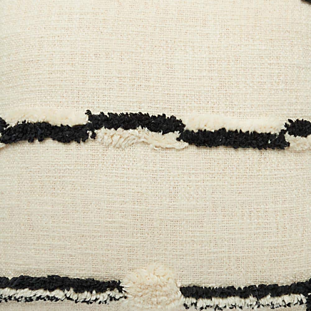 Black and Ivory Textured Pom Pom Kids Throw Pillow 18" x 18"