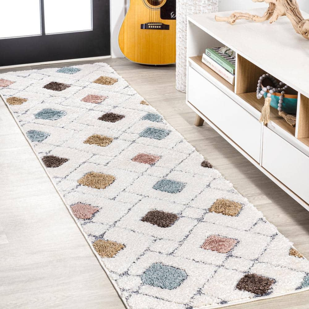 Astrid Multi/Cream Synthetic Trellis Runner Rug, 2 ft. x 8 ft.