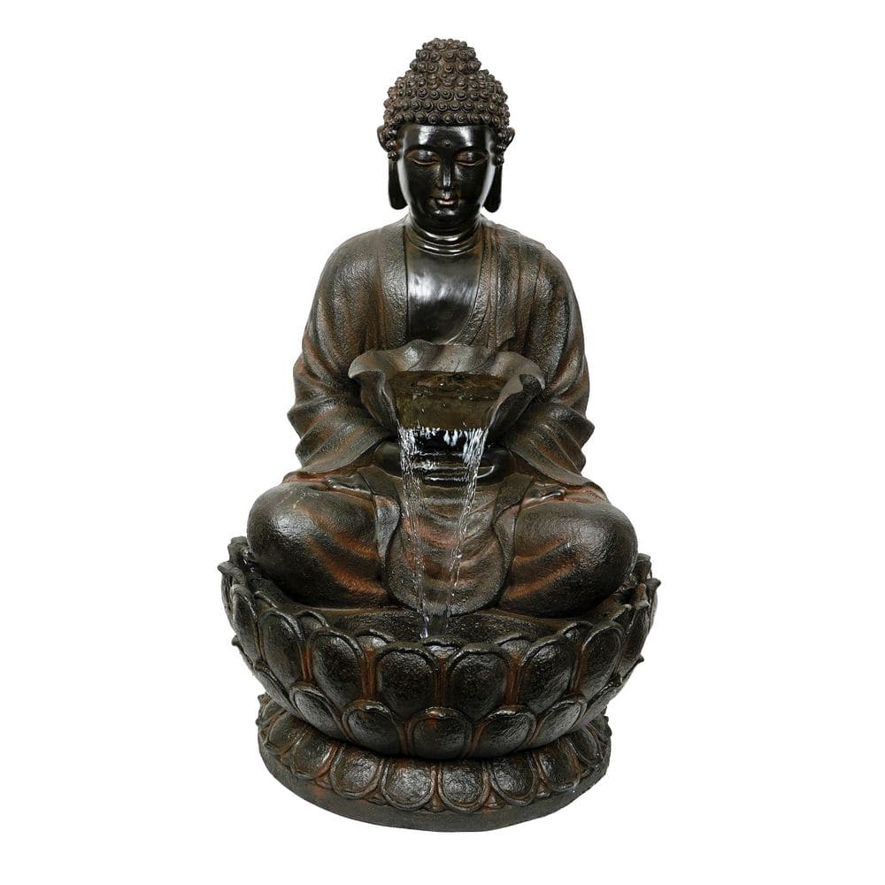 44 in. Tall Outdoor Buddha Waterfall Fountain with LED Lights, Brown price history on PriceWatchPro