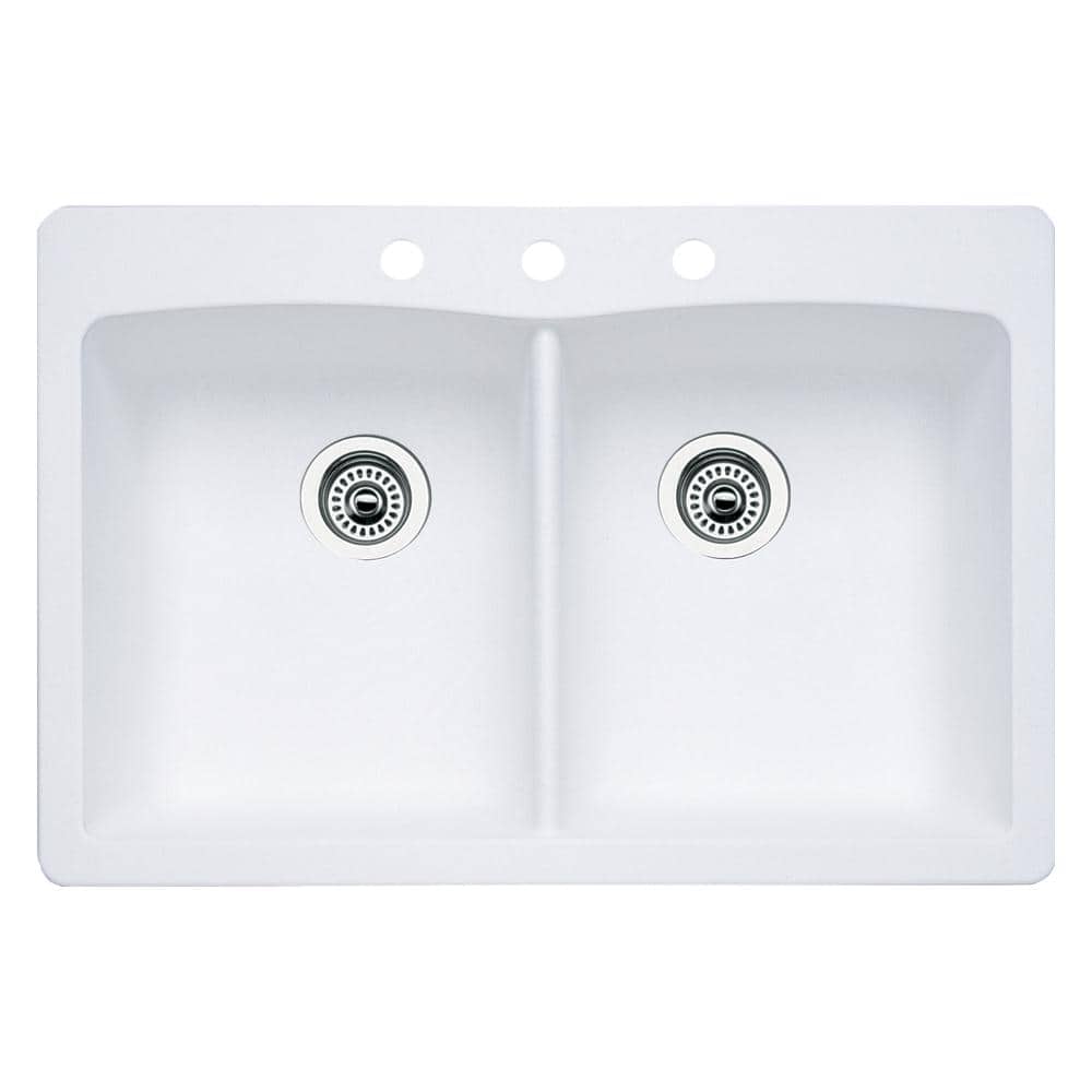 Diamond Dual-Mount Granite 33 in. 3-Hole 50/50 Double Bowl Kitchen Sink in 