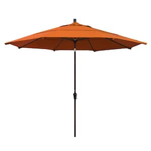 11 ft. Bronze Aluminum Pole Market Aluminum Ribs Auto Tilt Crank Lift Outdoor Patio Umbrella in Tuscan Sunbrella
